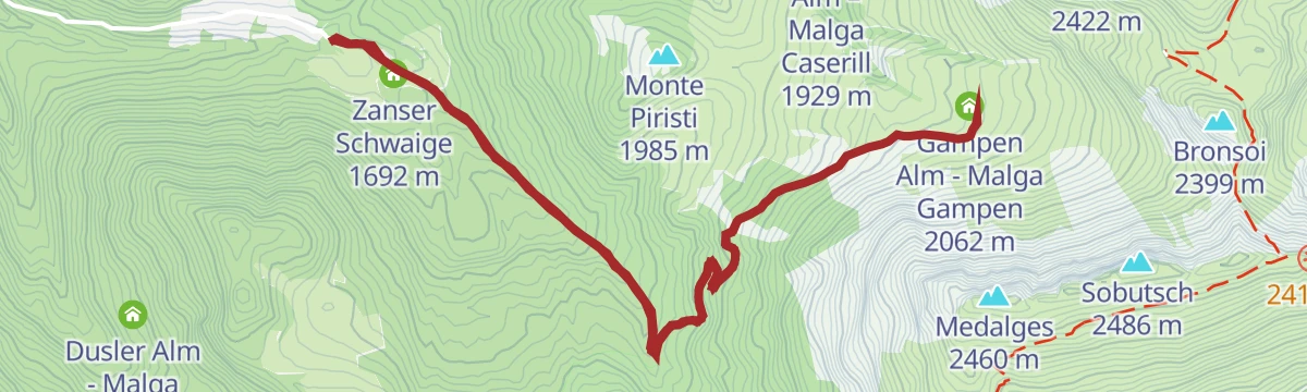 Route map: From Zans to Gampenalm